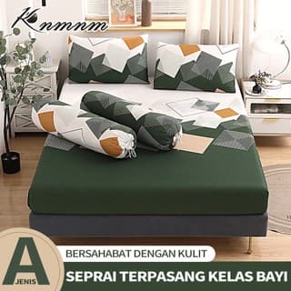Sprei Set Import Motif Kotak Printing Premium Bahan Katun Halus Full Karet Anti Slip Ukuran 160x200 & 180x200
